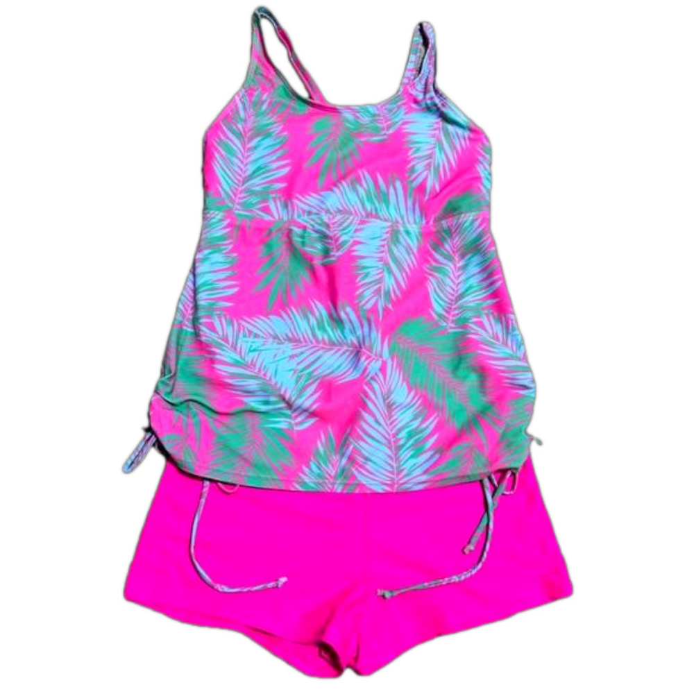 NWT SHEIN Lushore Summer Beach Tropical Print Drawstring Side Tankini Size Small